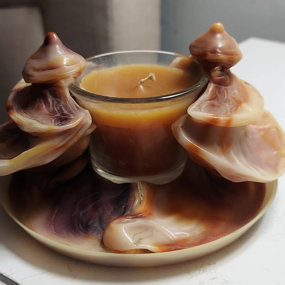 Vintage Hand Sculpted Brown Marbled One-of-a-kind Wax Candle